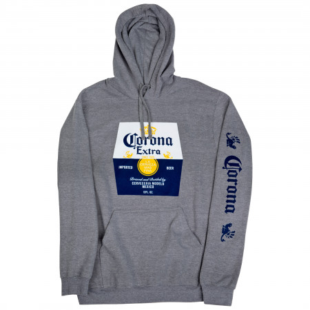Corona Extra Beer Label Grey Hooded Sweatshirt With Sleeve Print